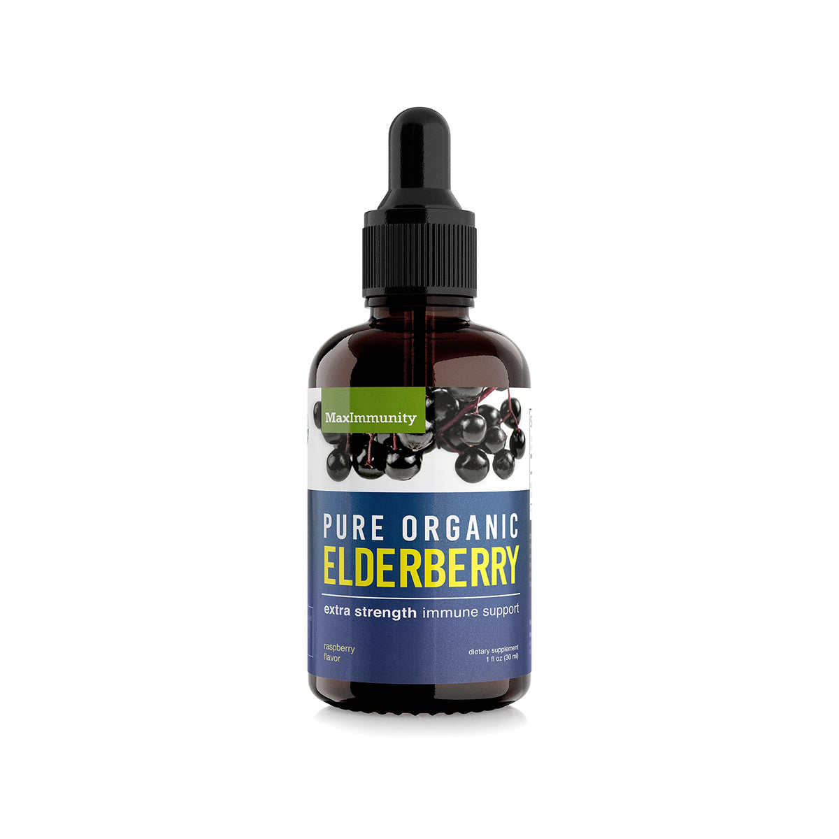MaxImmunity sirope de sauco organico en botella para uso diario.