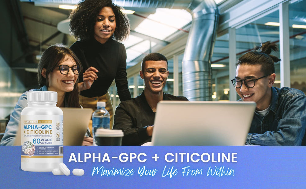 Maximize Within Alpha GPC + Citicoline bottle on shelf conveys trusted nootropic for work