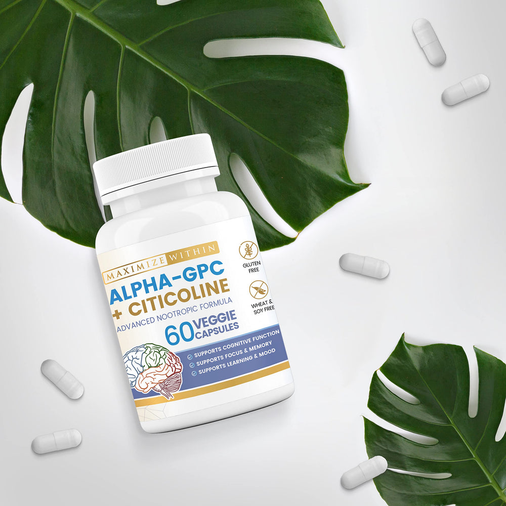 Packaging 60-count bottle of Maximize Within Alpha GPC + Citicoline illustrates premium formulation