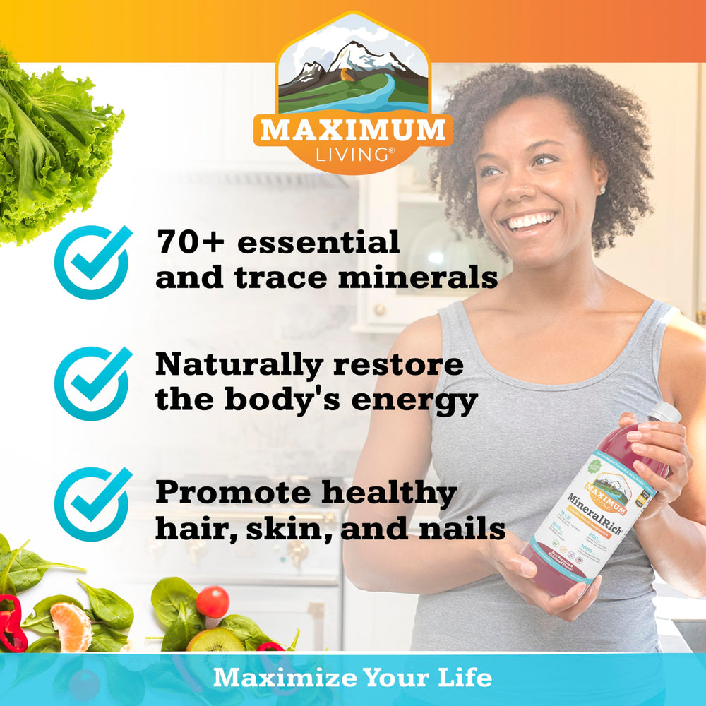 Maximum Living MineralRich measured drops enable precise dosing.