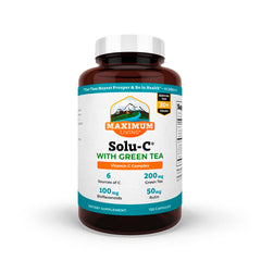 Maximum Living Solu-C bottle with green tea highlights vitamin C and bioflavonoids