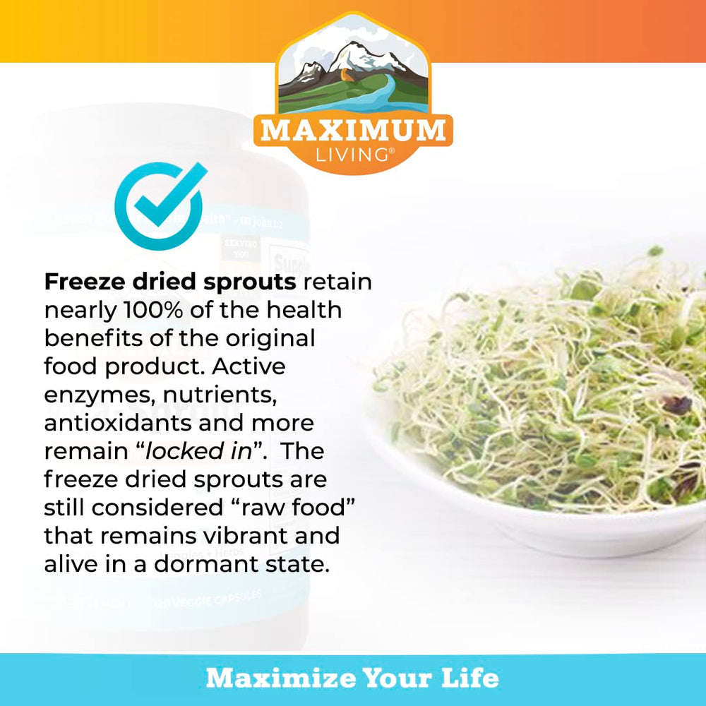 Maximum Living Vita-Sprout bottle with DGL licorice root, suggesting antioxidant-rich formula.