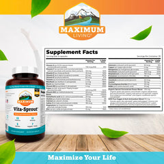 Maximum Living Vita-Sprout label close-up, showing lutein and garlic ingredients.