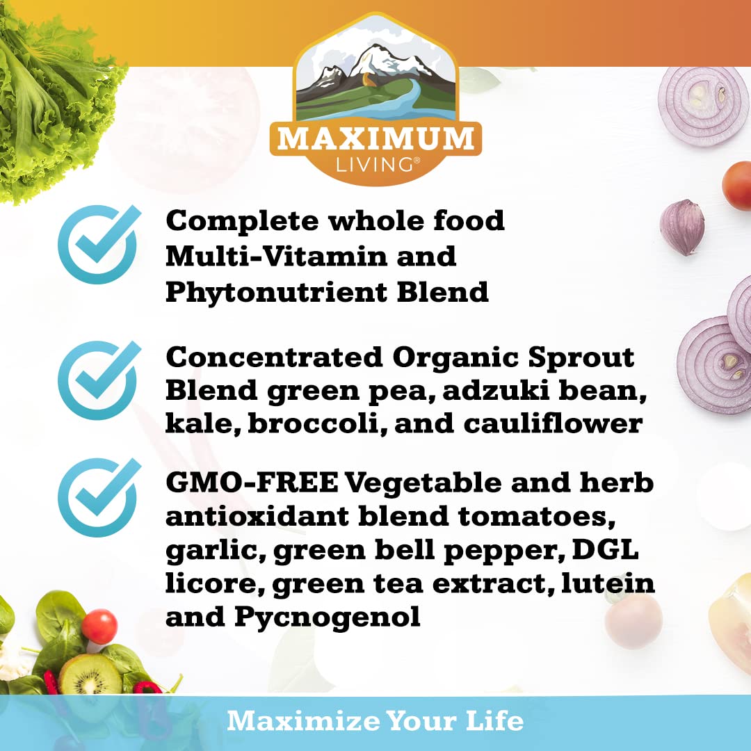 Maximum Living Vita-Sprout sprouts and capsules showcasing organic, nutrient-rich blend.