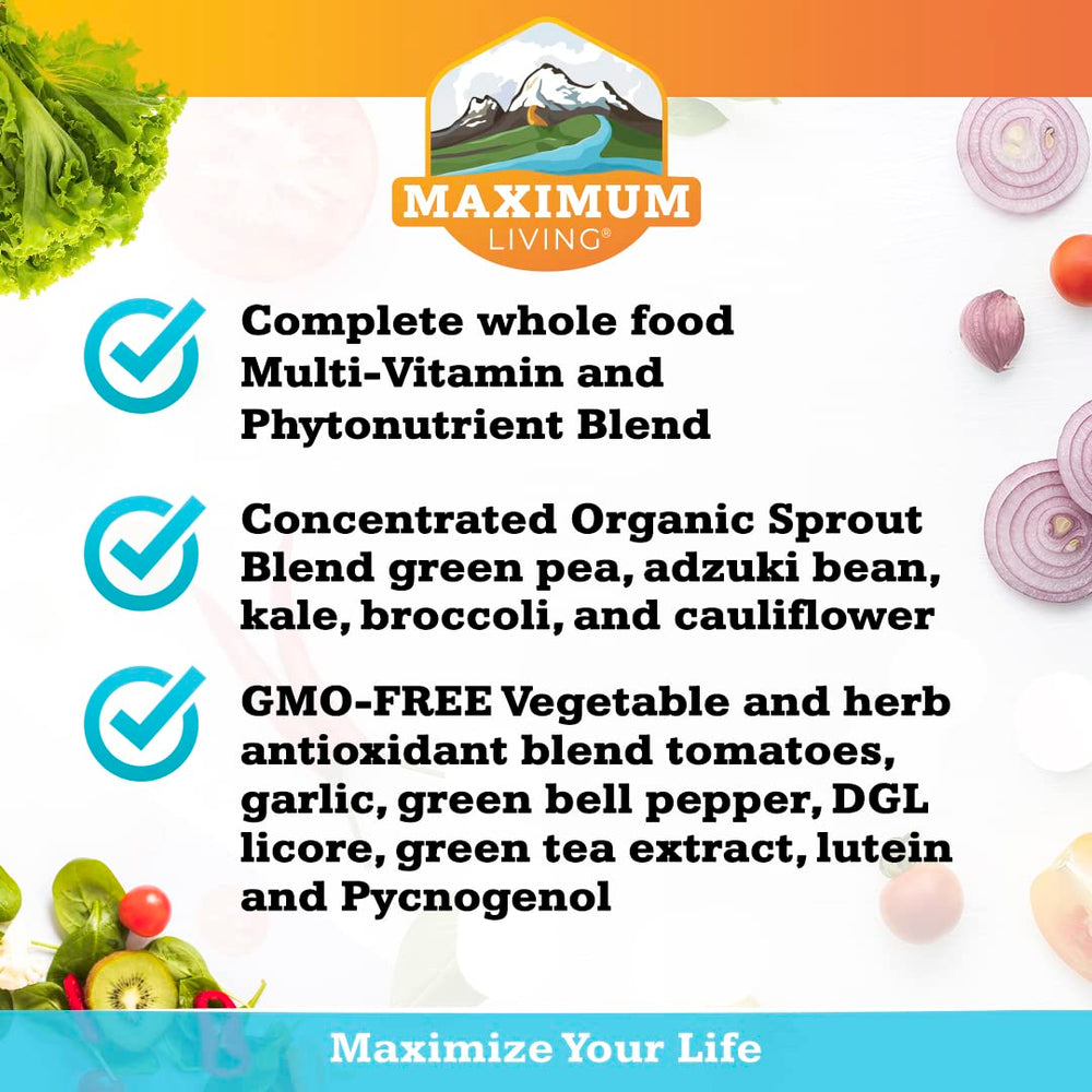 Maximum Living Vita-Sprout sprouts and capsules showcasing organic, nutrient-rich blend.