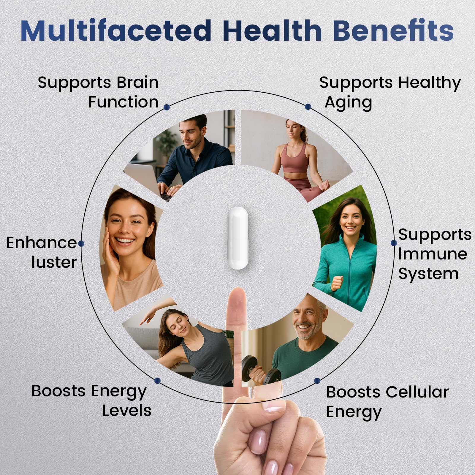 Maximum NAD easy daily routine image depicts swallow-friendly capsules for convenience.