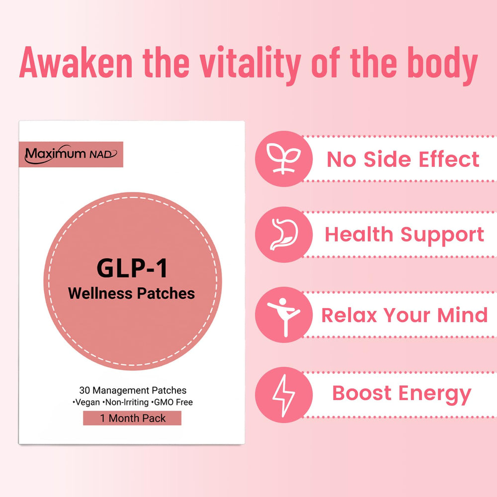 Maximum NAD GLP-1 Patches worn daily for discreet wellness support.