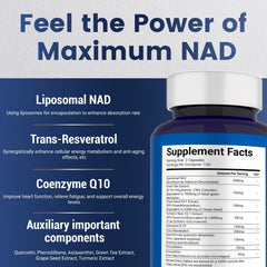 Maximum NAD liposomal NAD visual shows advanced delivery for better absorption potential.