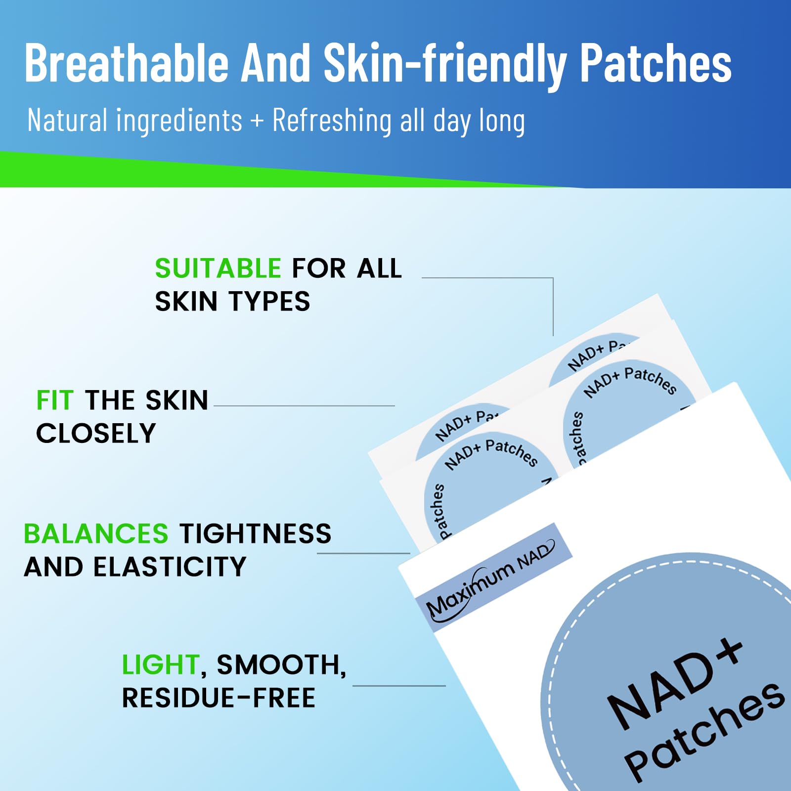 Maximum NAD+ patches applied on arm for daily energy support