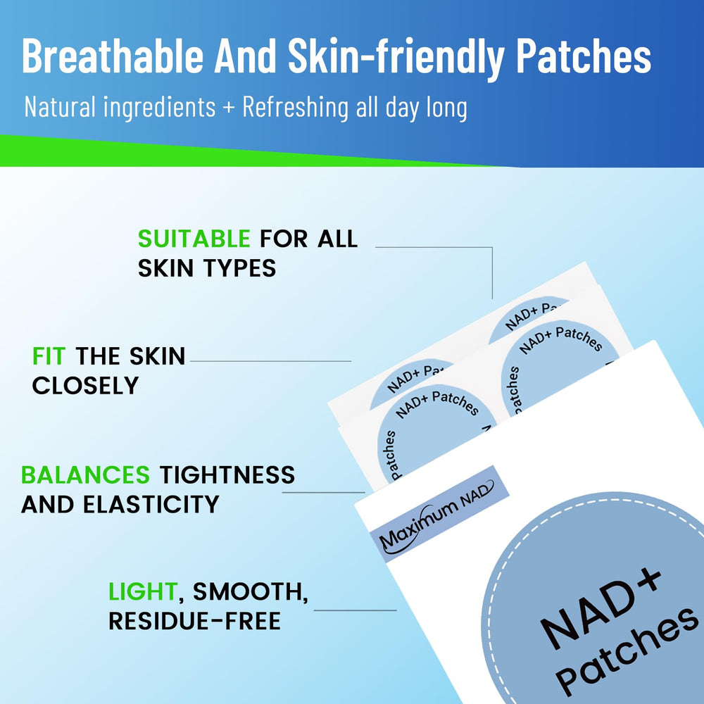 Maximum NAD+ patches applied on arm for daily energy support