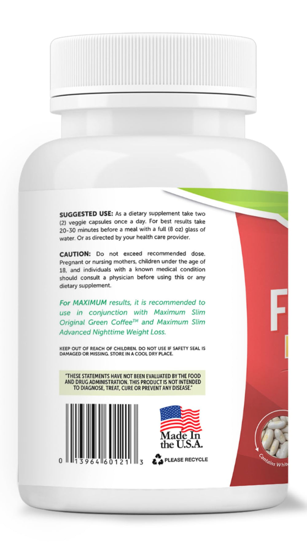 Maximum Slim white kidney bean extract capsules for carb and fat balance.