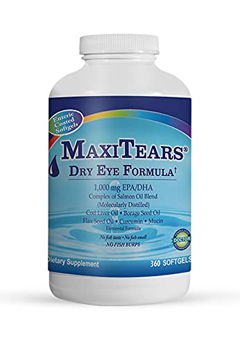 MaxiTears Dry Eye Formula bottle front showing 360-count packaging for long-term use