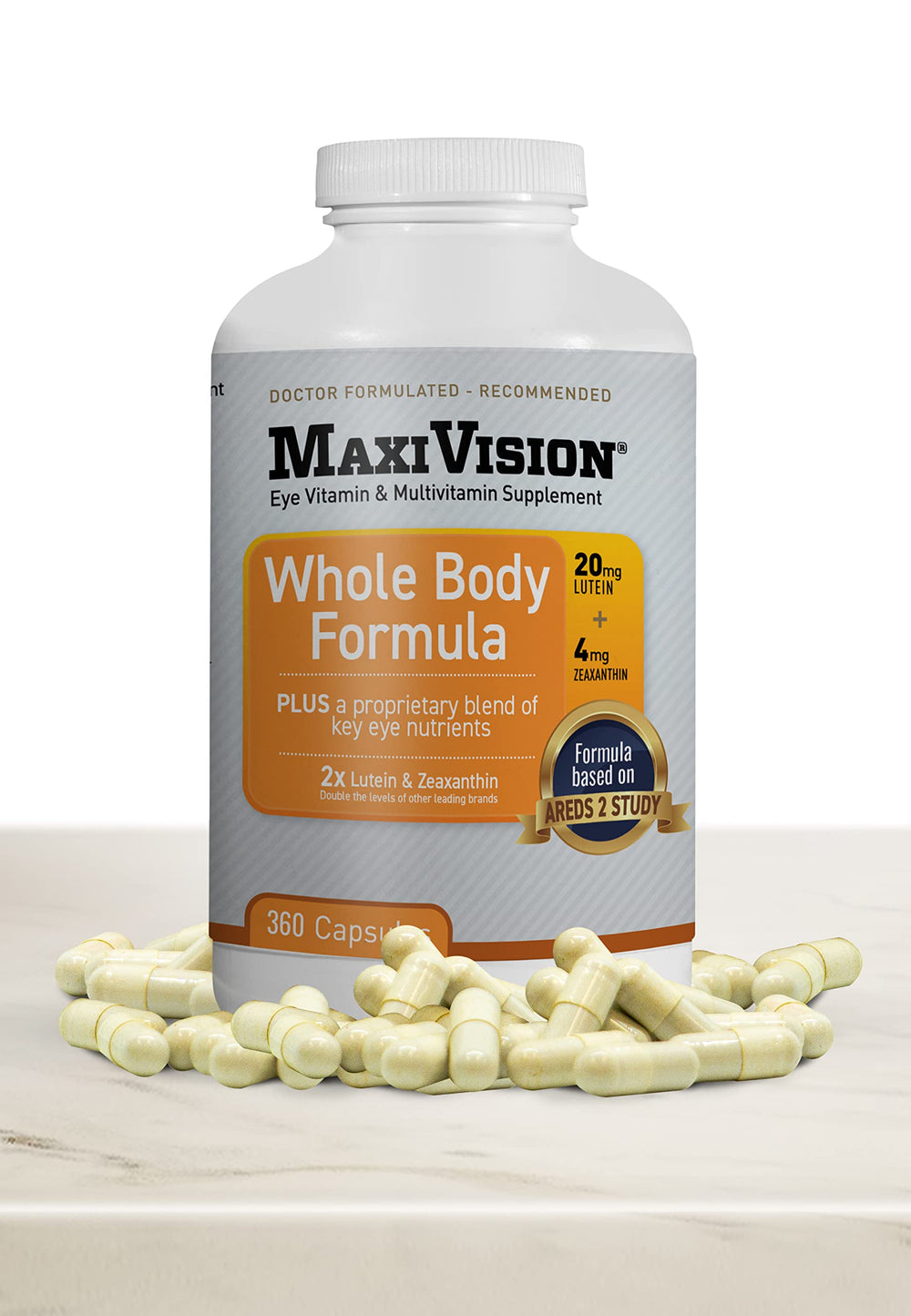 MaxiVision AREDS2 capsules featuring vitamin E for ocular antioxidant support.