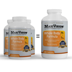 MaxiVision AREDS2 whole body bottle showing 360 capsules for everyday eye nutrition.
