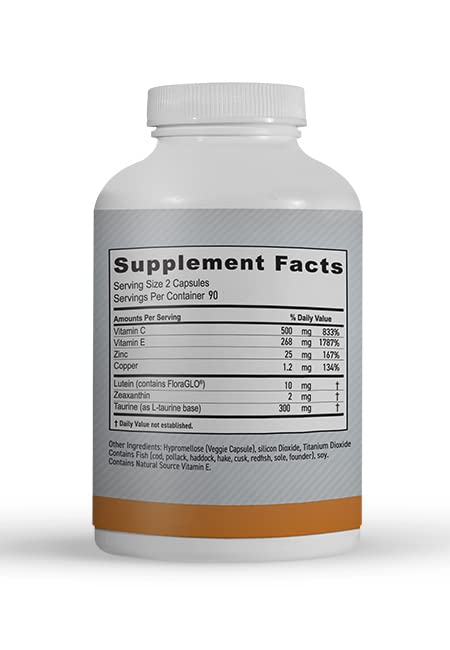 MaxiVision Eye Formula bottle back label shows ingredients and zinc content