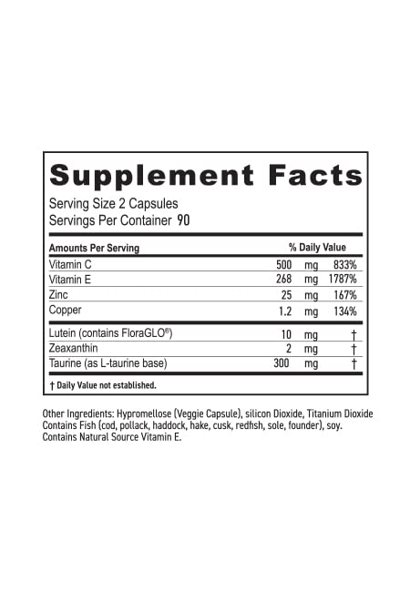MaxiVision Eye Formula capsules close-up highlights easy-to-swallow capsules
