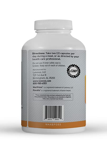 MaxiVision Eye Formula ingredients list highlights lutein zeaxanthin and taurine