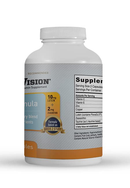 MaxiVision Eye Formula packaging stack illustrates a complete 180-capsule supply