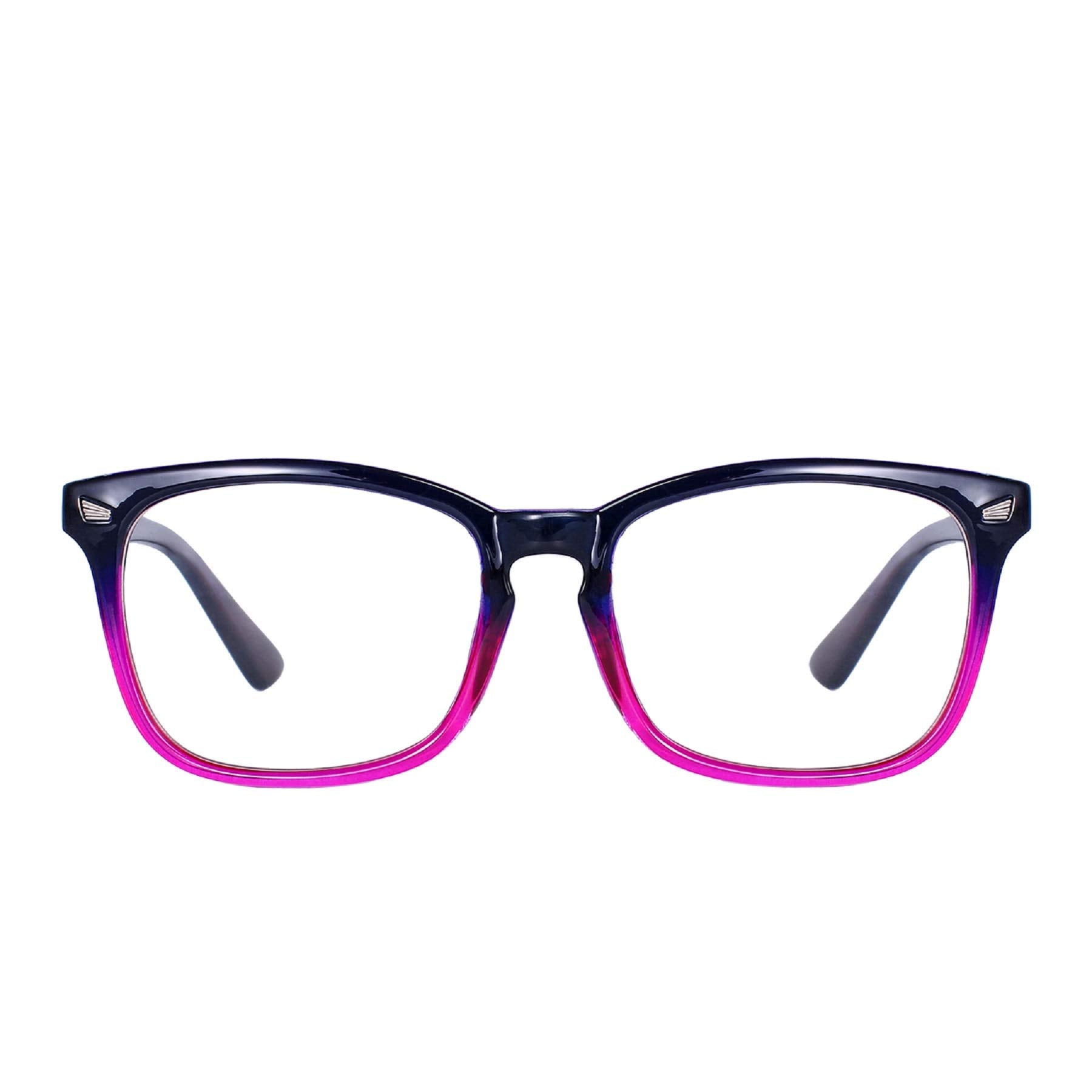 MAXJULI blue light blocking glasses in purple gradient pink, close-up for eye comfort