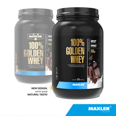 Maxler 100% Golden Whey shake glass with a delicious post-workout flavor option.
