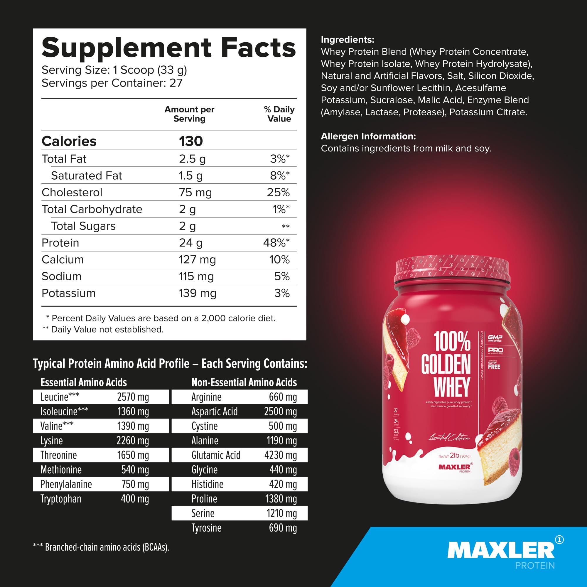 Maxler 100% Golden Whey enzyme blend label emphasizes digestive support.