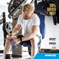 Maxler 100% Golden Whey texture close-up reveals rich mouthfeel.