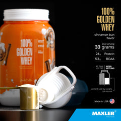 Maxler Golden Whey scoop highlights convenient serving sizes