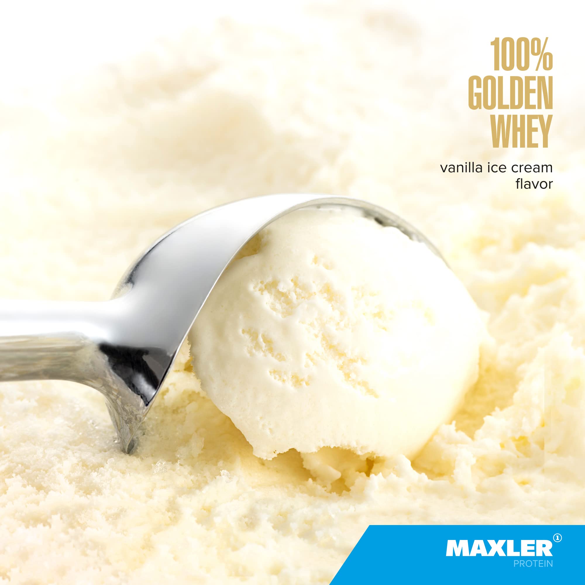 Glass of Maxler Golden Whey shake highlighting smooth texture.