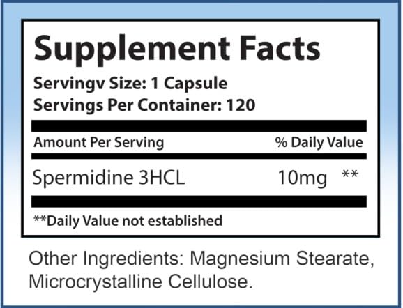 MAXLIFE NATURALS 10mg Spermidine capsule closeup highlighting potency.