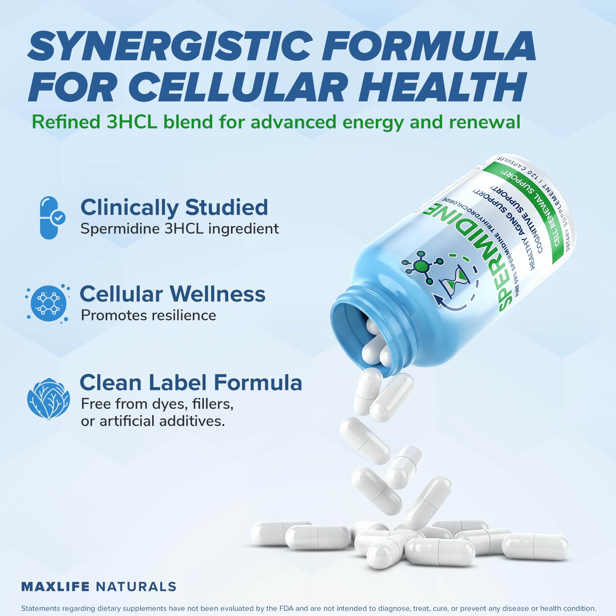 MAXLIFE NATURALS Daily energy bottle image suggests vitality support.