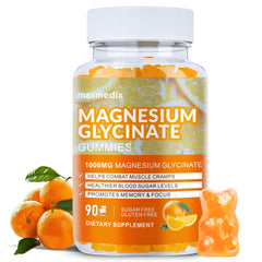 MaxMedix magnesium glycinate gummies 1000mg raspberry flavor bottle highlights convenient daily use