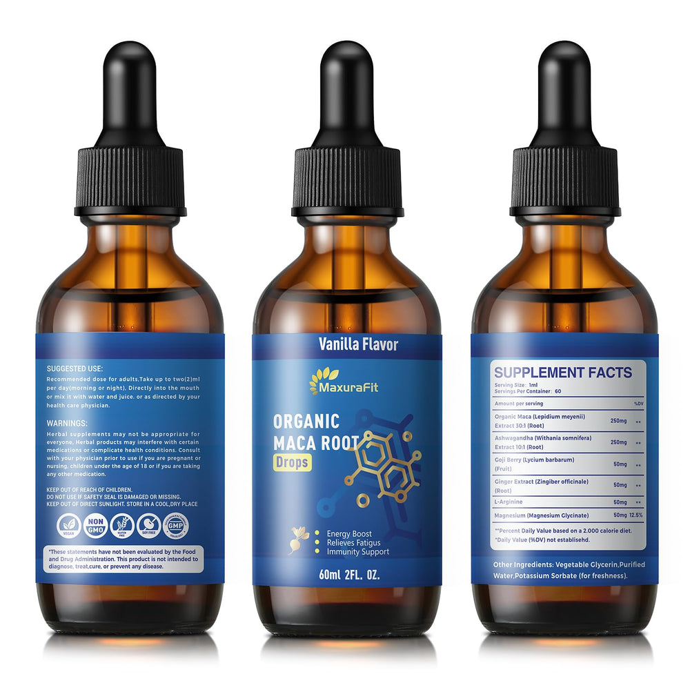 MaxuraFit vegan formula label emphasizes clean, plant-based drops