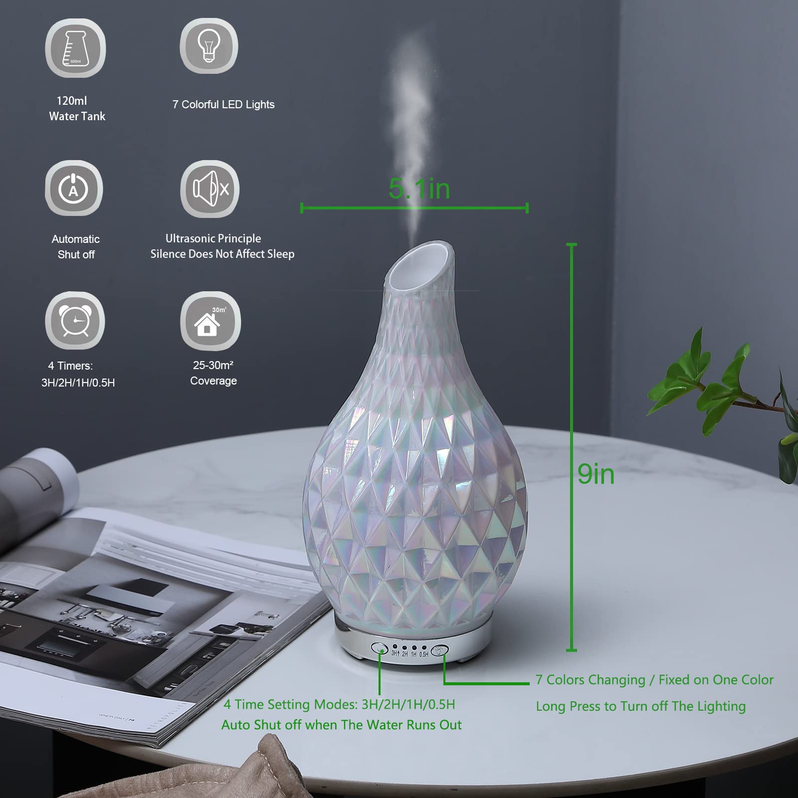 MAXWINER Diamond Diffuser compact portable design ideal for desks and nightstands.
