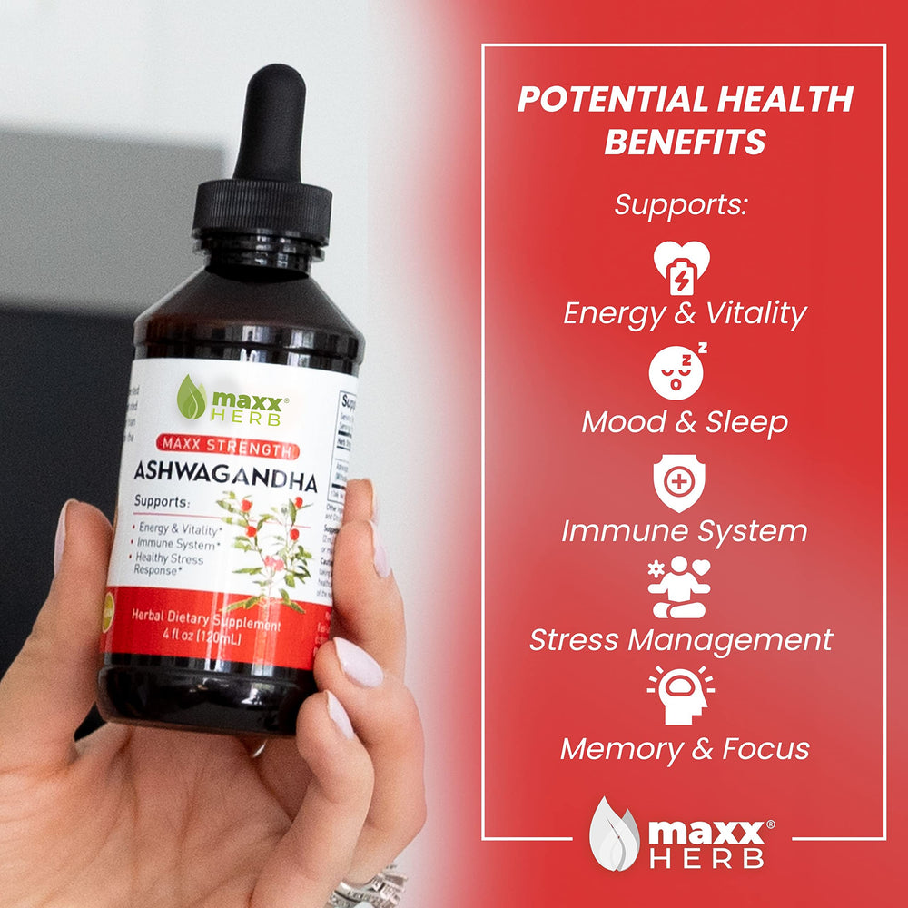 Maxx Herb Ashwagandha Extract bottle on kitchen counter for everyday use