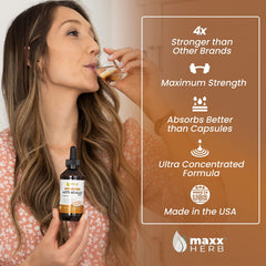Dropper of Maxx Herb astragalus root extract illustrating easy dosing