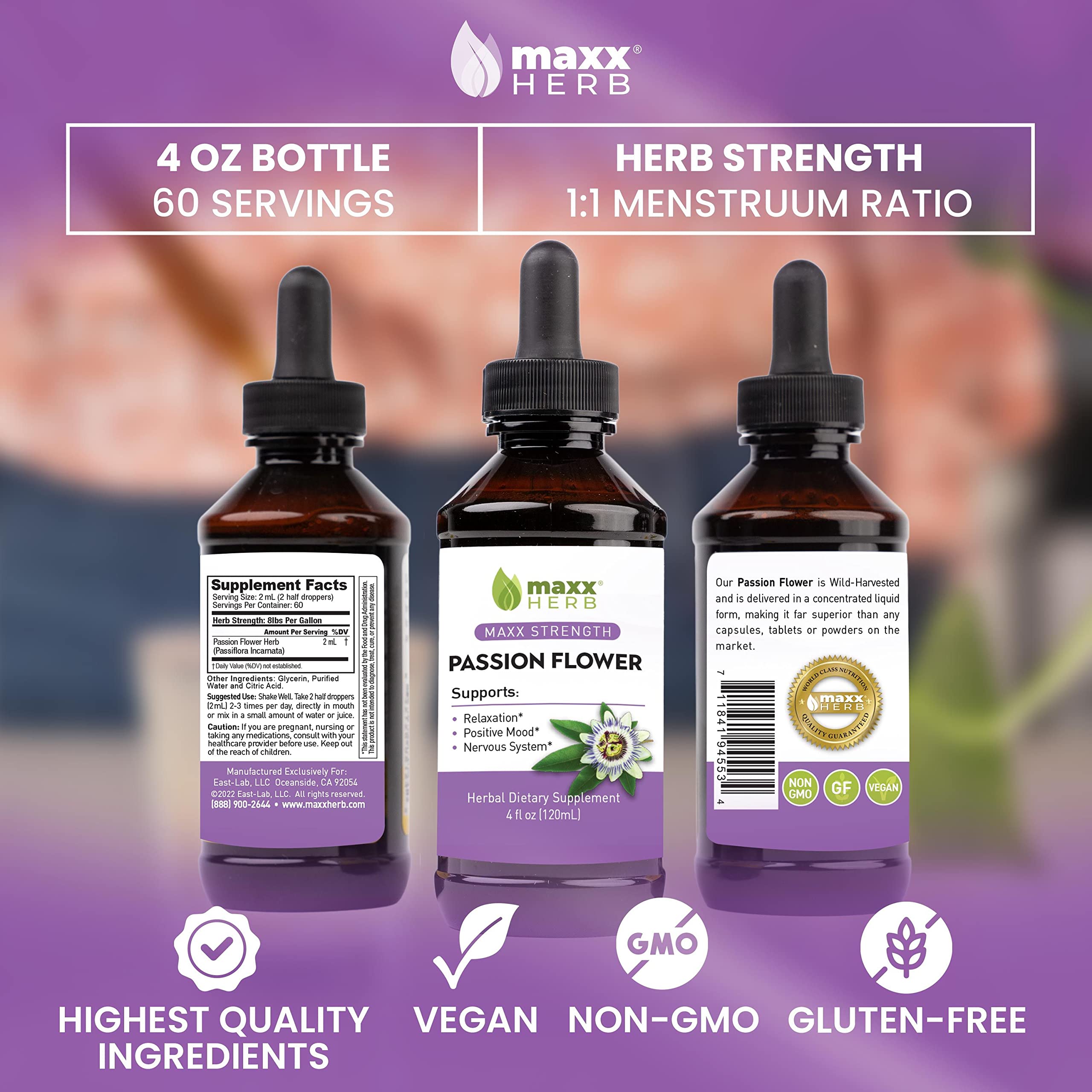 Closeup of Maxx Herb Passion Flower Extract drops ready for dosing