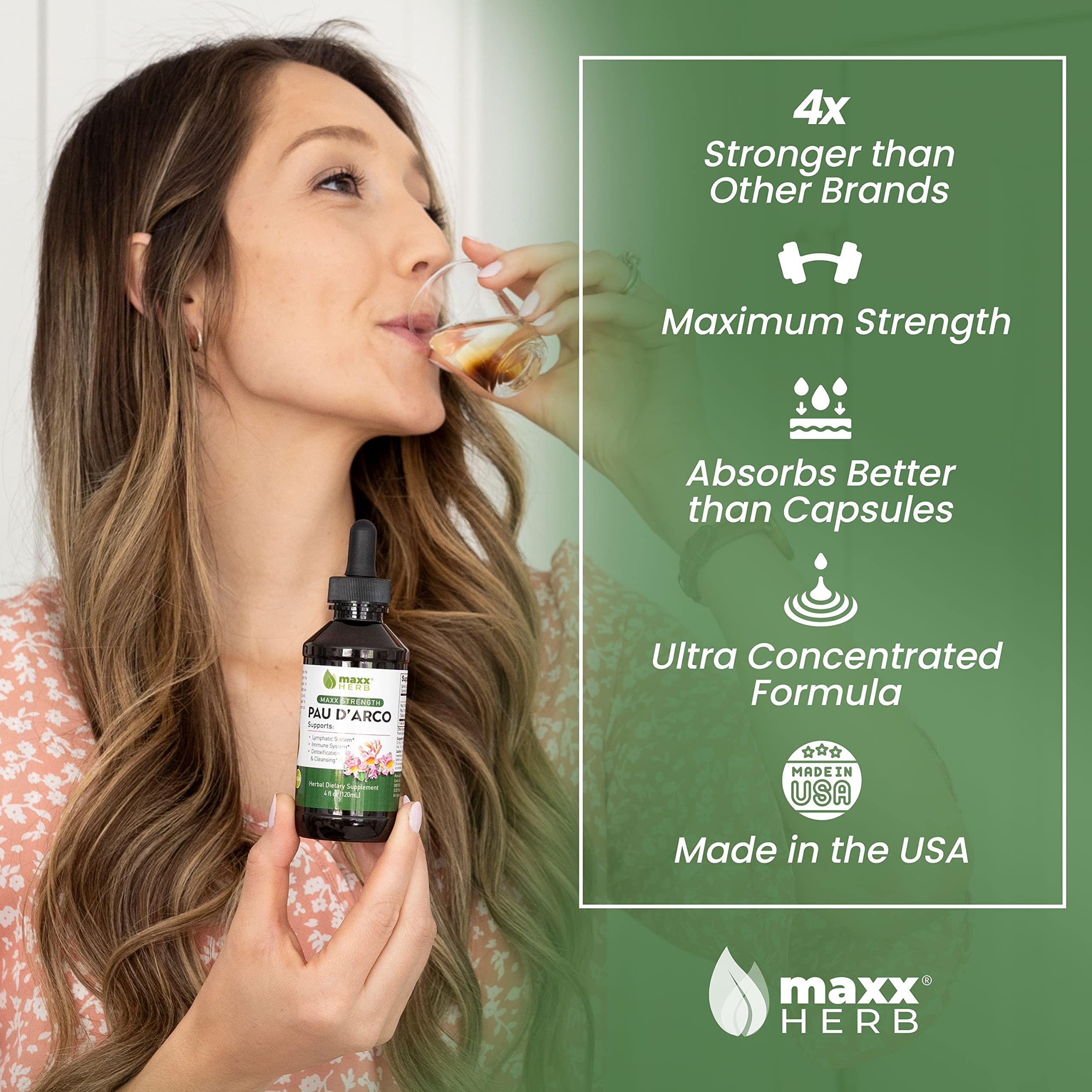 Maxx Herb PAU D'Arco tincture drops demonstrate fast absorption for convenient dosing.