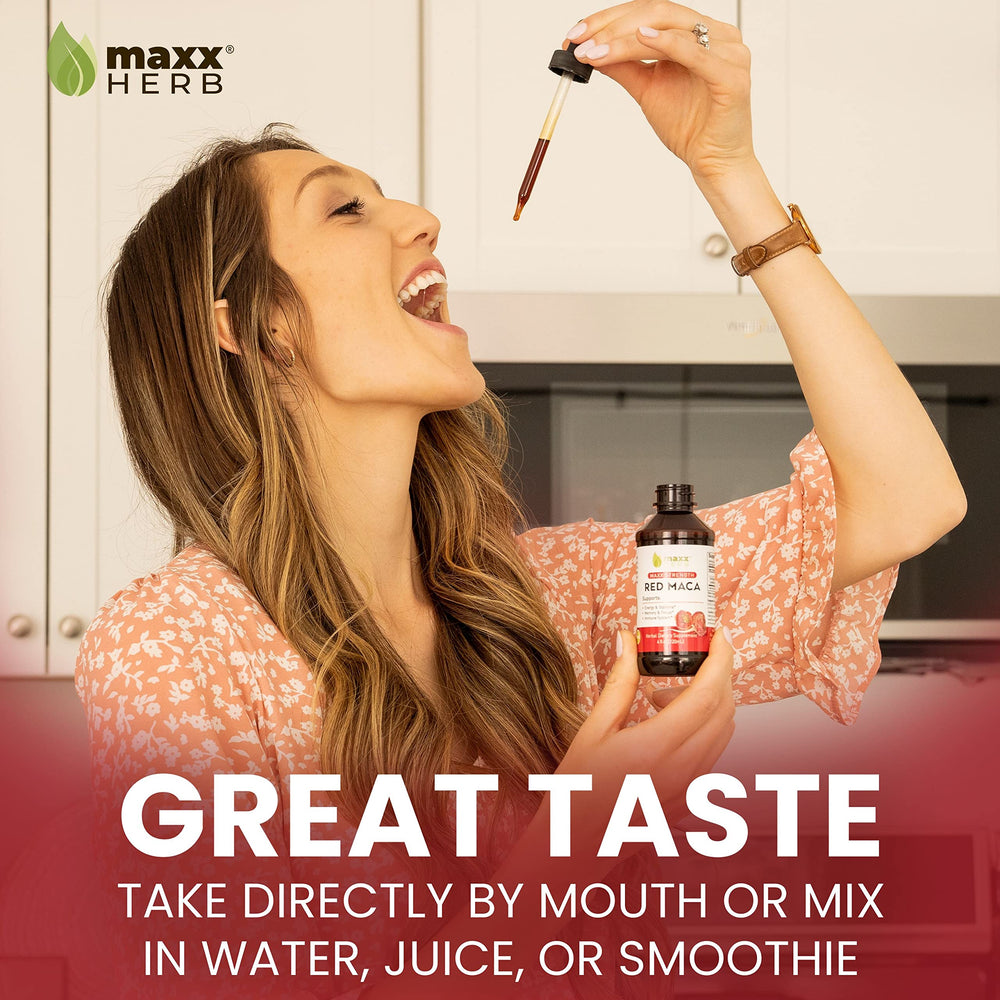Dropper with 2 mL marks enables precise dosing with Maxx Herb Maca.