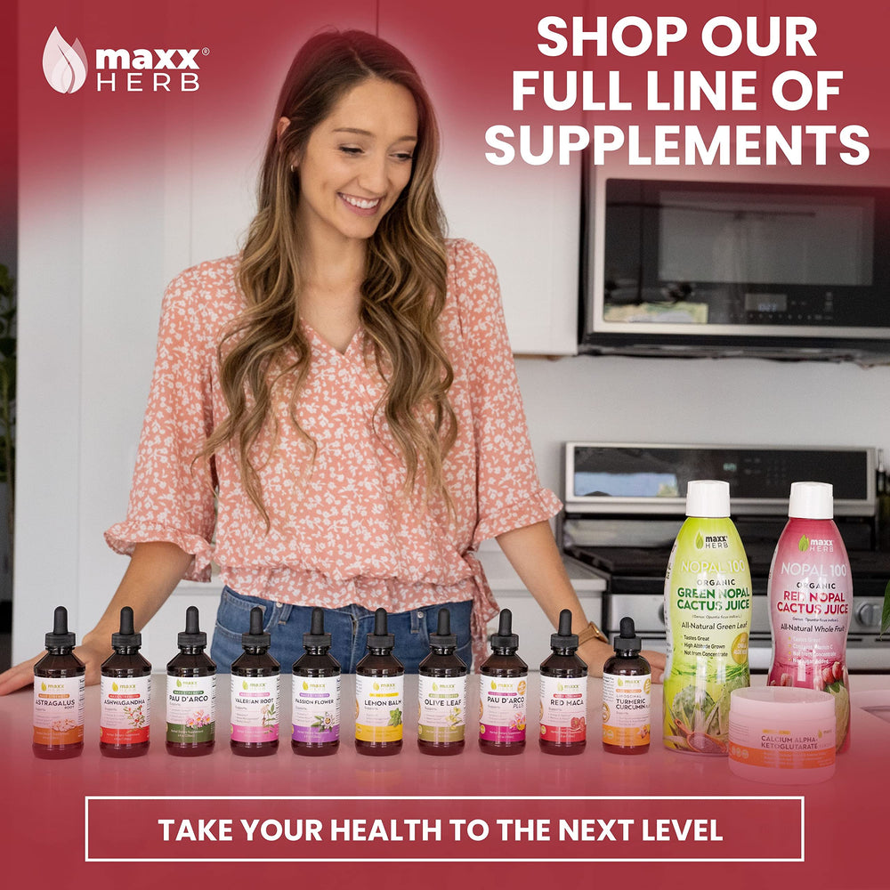 USA-made Maxx Herb Red Maca bottle on clean countertop.