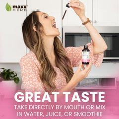 Maxx Herb Valerian liquid label closeup emphasizes vegan, gluten-free formula