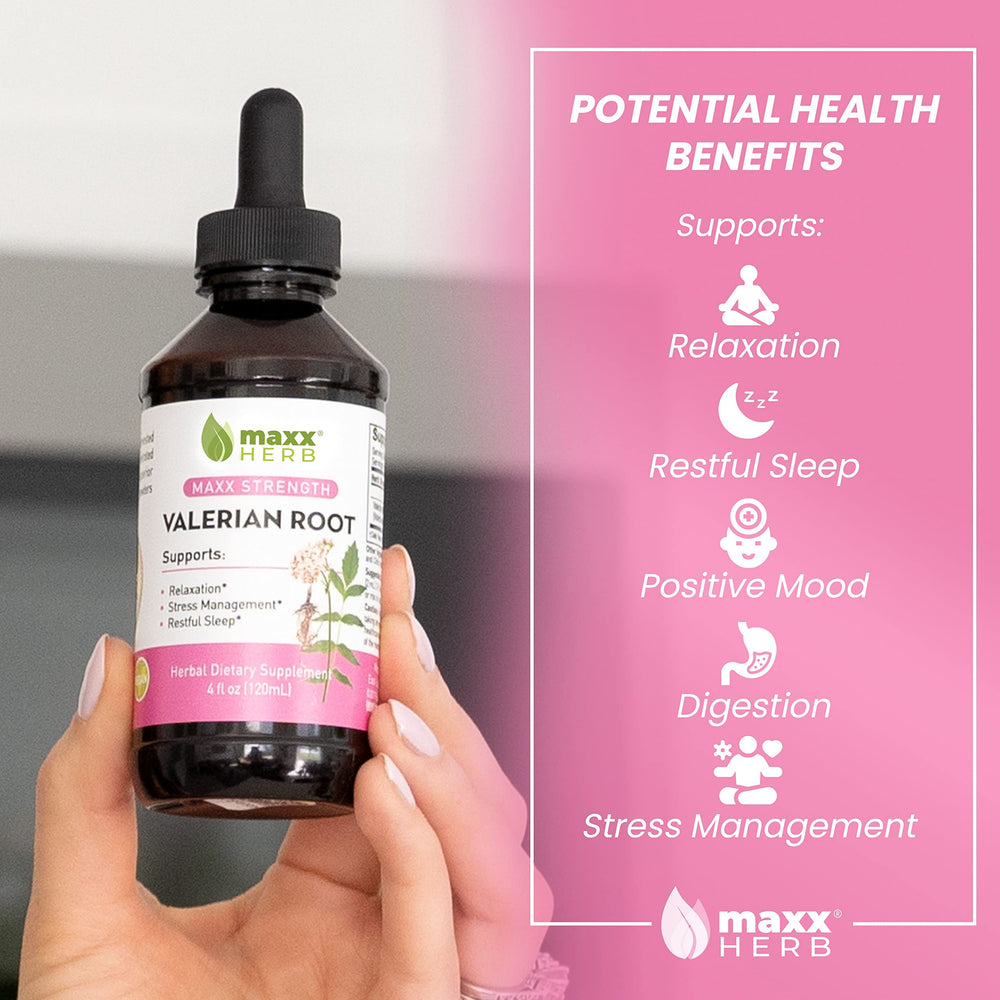 Maxx Herb Valerian Root Extract dropper highlights concentrated potency
