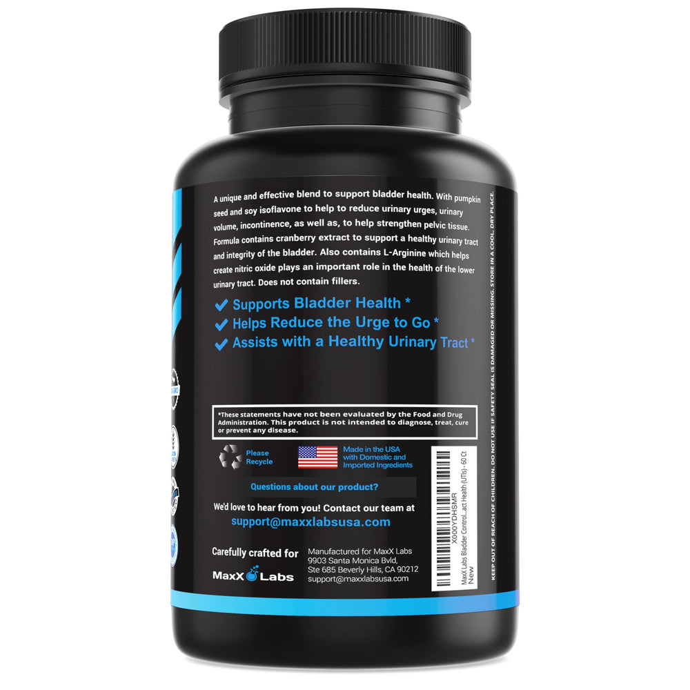 Pills next to a glass of water, easy to swallow MaxX Labs daily capsules.