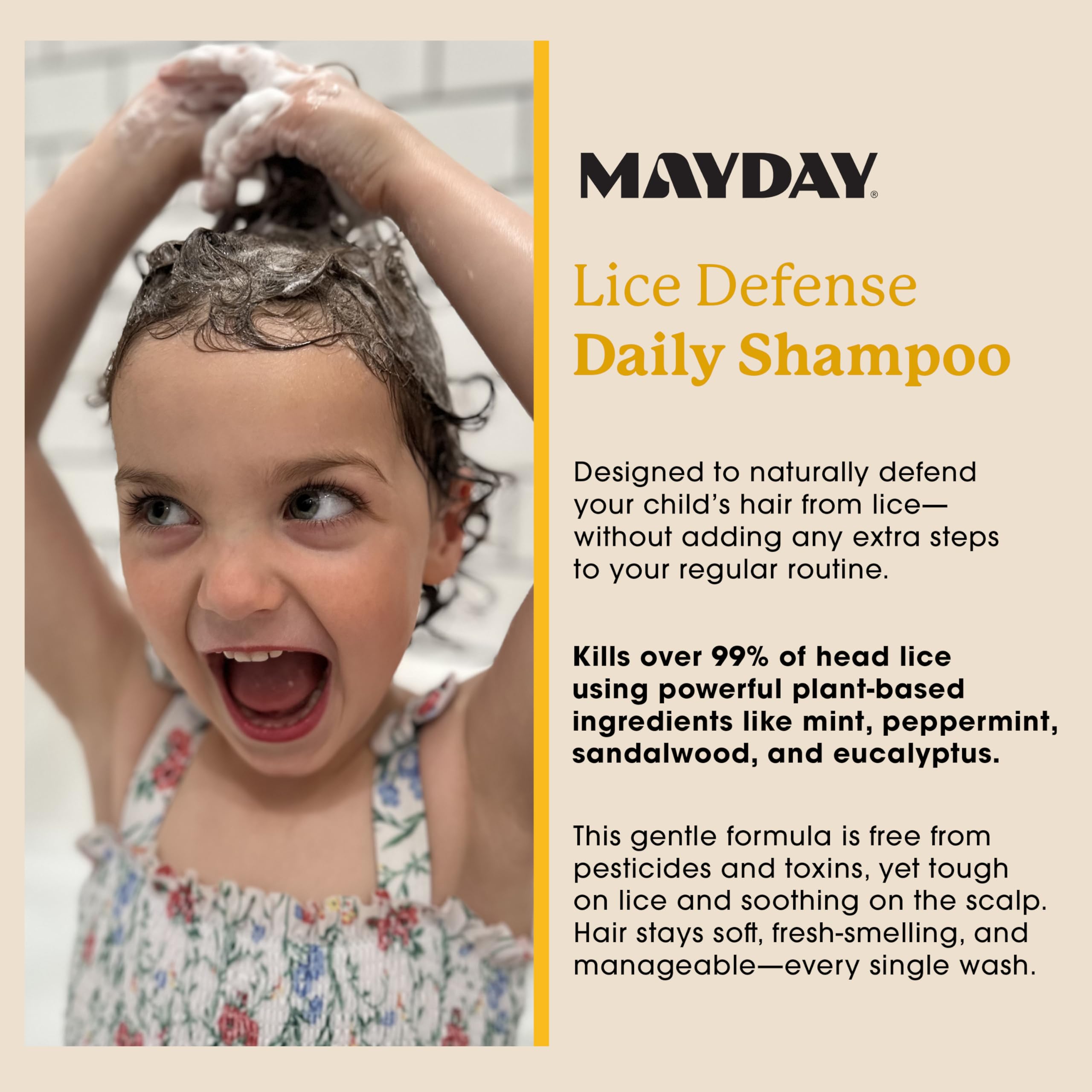 MAYDAY supports kids' gentle scalp care during daily routine.