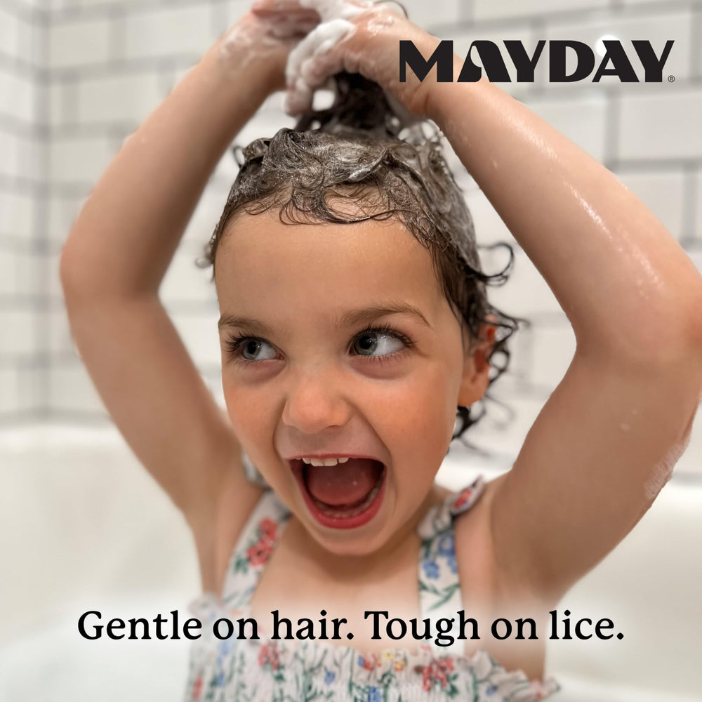 MAYDAY Lice Prevention Shampoo kids-use scenario showing gentle protection during shampoo.