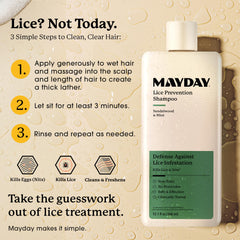 MAYDAY Lice Prevention Shampoo lather close-up illustrating gentle cleansing for kids and adults.