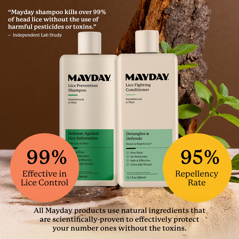 Non-toxic, pesticide-free claim visible on MAYDAY bottle packaging.