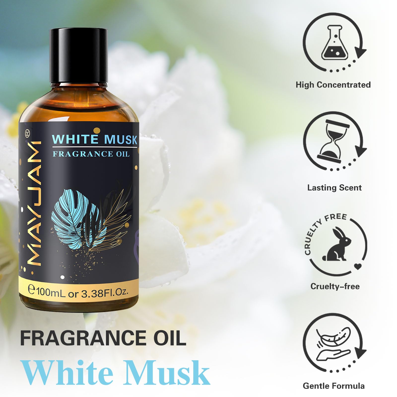 MAYJAM almizcle blanco con gotero de vidrio para dosificar aroma con precisión