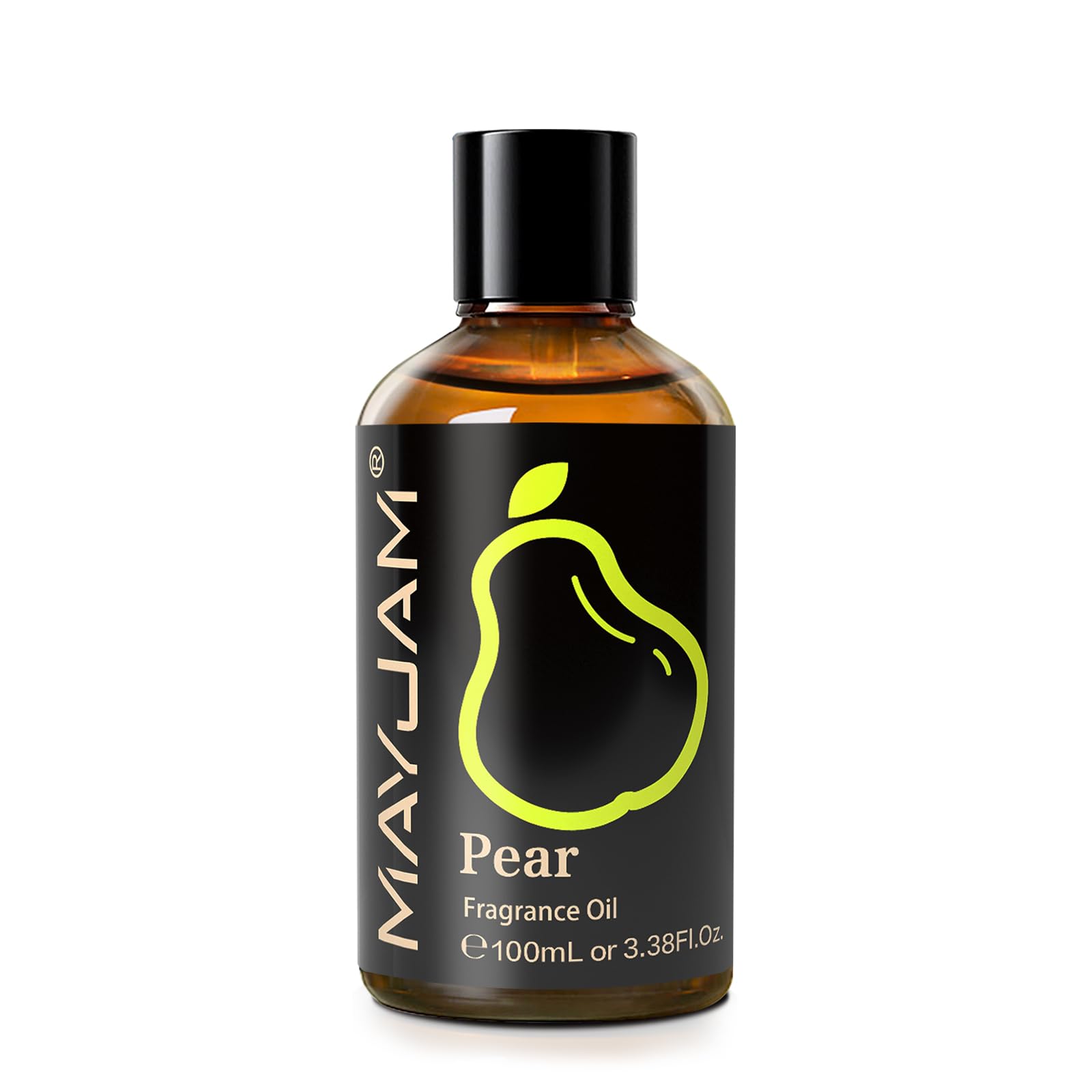 MAYJAM amber glass bottle with dropper preserves pear fragrance.