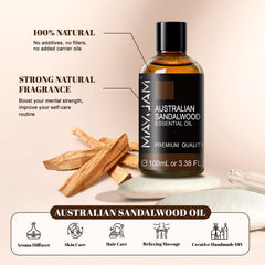 MayJAM Australian Sandalwood oil diffuser setup for a warm, calming atmosphere.