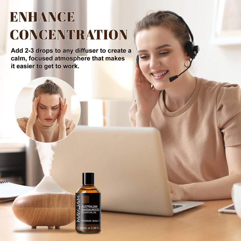 MayJAM Australian Sandalwood oil for hair care adds softness to strands.